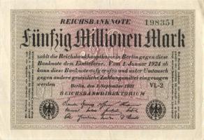 Német Birodalom / Weimari Köztársaság 1923. 50.000.000M (7x) fehér papíron, közte egymás utáni ill. ...