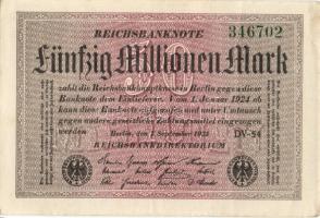 Német Birodalom / Weimari Köztársaság 1923. 50.000.000M (7x) fehér papíron, közte egymás utáni ill. ...