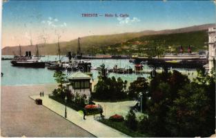 1917 Trieste, Trieszt; Molo S. Carlo / port, steamships (small tear)
