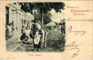 1899 (Vorläufer) Gyulafehérvár, Karlsburg, Alba Iulia; Oláh cigány, utca részlet. A. Palocsay kiadása / Transylvanian folklore, Vlach Gypsy on the street