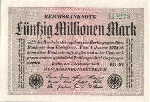 Német Birodalom / Weimari Köztársaság 1923. 50.000.000M (6x) fehér papíron, közte egymás utáni ill. ...