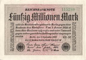 Német Birodalom / Weimari Köztársaság 1923. 50.000.000M (6x) fehér papíron, közte egymás utáni ill. ...