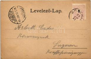 1899 (Vorläufer) Bonyhád, Fő utca és tér, látkép. Art Nouveau, floral (EK)