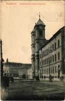 1911 Budapest II. Margit körút, Kapisztrán rendi templom, utcakép, Márkus S. (Glauber Ignác utóda) üzlete. Taussig A. 10734. (szakadás / tear)