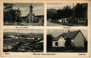 1944 Garamkövesd, Kamenica nad Hronom; Római katolikus templom, jegyzőség, utca, látkép / Catholic church, notary, street view, general view (Rb)