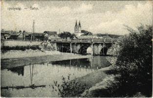 1938 Ipolyság, Sahy; folyópart és híd. Neumann kiadása / riverside, bridge (fa)
