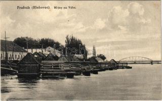 1920 Galgóc, Frasták, Hlohovec; Mlyny na Váhu / Vág folyó és úszó vízi hajómalmok, hajómalom, híd. J. Bistiková kiadása / Váh river and floating boat (ship) mills, bridge