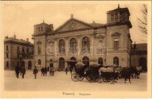 Pozsony, Pressburg, Bratislava; Pályaudvar, vasútállomás, lovas hintók / railway station, horse chariots