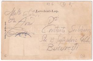 1904 Arad, Színház, bazár, üzletek. Réthy L. és Fia kiadása. Szecessziós virágos litho keret / theat...