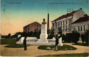 1914 Arad, Kossuth park, Fábián Gábor szobor, egykori gőzmalom és kéménye. Kerpel Izsó kiadása / park, monument, old steam mill's chimney