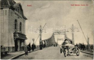 1912 Arad, Gróf Károlyi Gyula híd, Arad és Új-Arad közötti vámépület, automobilos montázs / bridge, customs house between Arad and Aradul Nou, montage with automobile (EK)