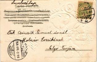 1904 Boldog húsvéti ünnepeket! Bárány szekér, dombornyomott selyemlap / Easter. Embossed litho silkc...