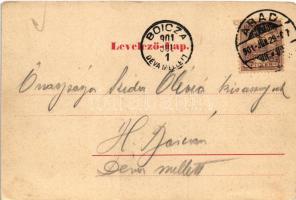 1901 Arad, Andrássy tér, lóvasút, üzletek. Kerpel Izsó kiadása / square, horse-drawn tram, shops (EK...