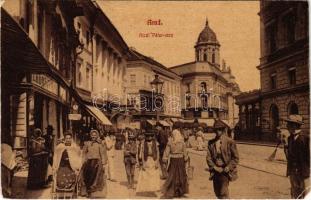 1909 Arad, Atzél Péter utca, színház, Központi Divatáruház, Erdős üzlete / street view, theatre, shops, fashion store (EM)