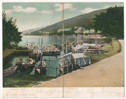 1911 Abbazia, Opatija; Hafenpartie / kikötő, csónakok. 2-részes kinyitható panorámalap / port, boats. 2-tiled folding panoramacard (hajtásnál szakadt / bent til broken)