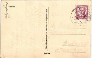 Trencsén, Trencín; Váralja, templom, utca autókkal, Obuv Steis, Spuratelna, Jeanette, Lady, Károl Ce...