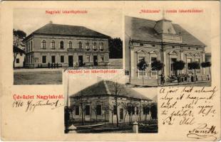 1910 Nagylak, Nadlac; Takarékpénztár, "Nadlacana" román takarékintézet, Nagylaki kerületi takarékpénztár. Weisz Márk kiadása / savings banks (EK)