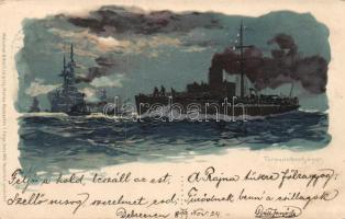 1899 Military Torpedo Warship Litho