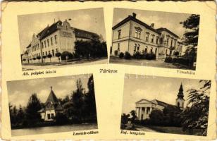 1940 Túrkeve, Állami polgári iskola, Városháza, Leventeotthon, Református templom (EB)