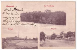 1908 Marosújvár, Uioara, Ocna Mures; Gróf Teleki kastély, Szódagyár, Király utca. Grün Géza kiadása / castle, soda factory, street view (EK)