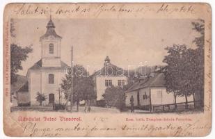 1901 Felsővisó, Felső-Visó, Viseu de Sus; Római katolikus templom, iskola és parókia. Bárány Tivadar kiadása / Catholic church, school and parish (EM)