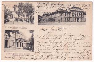 1905 Dés, Dej; Rákóczi ház, Törvényszék, Szolnok-Doboka vármegye Nemzeti színháza. Gálócsi Samu kiadása / Rákóczi house, court, theatre (EK)