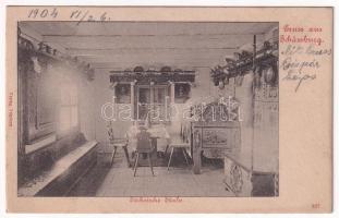 1904 Segesvár, Schässburg, Sighisoara; Sächsische Stube / Erdélyi szász parasztszoba belseje. Vándory kiadása / Transylvanian Saxon folklore, peasant room, interior