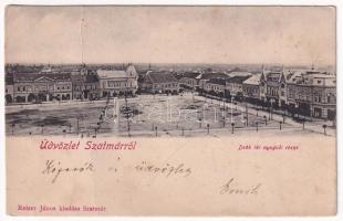 1904 Szatmárnémeti, Szatmár, Satu Mare; Deák tér nyugati része, üzletek. Reizer János kiadása / square, shops (fa)