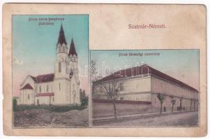 1923 Szatmárnémeti, Szatmár, Satu Mare; Jézus szíve temploma (Kálvária), Jézus Társasági konviktus. Reizer János kiadása / calvary church, theological dormitory, boarding school (szakadás / tear)