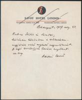 1947 Heltai Jenő (1871-1957) Kossuth-díjas író, költő, újságíró autográf levele, melyben születésnapi köszöntést köszön meg