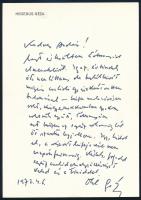 1972 Hegedűs Géza (1912-1999) író, kritikus, egyetemi tanár autográf kondoleáló levele (Dobos Andrásnak)