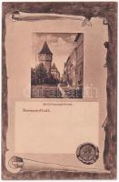 Nagyszeben, Hermannstadt, Sibiu; Befestigungstürme / Erődtorony / fortified towers. Art Nouveau frame