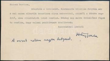 Háy Gyula (1900-1975) autográf sorával és aláírással ellátott levele Török Rezső (1895-1966) írónak.
