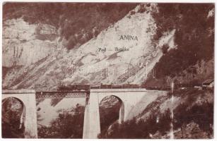 1927 Oravica-Anina, Oravita-Anina; Pod / Vasúti hegyipálya, Zsittin-völgyi vasúti híd, viadukt, vonat, gőzmozdony / Brücke / mountain railway bridge, viaduct, locomotive, train. Hollschütz photo