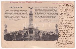 1900 Mádéfalva, Csíkmádéfalva, Siculeni; A madéfalvi veszedelem (1764) turul emlékoszlopa. Adler Alfréd fényképész / monument of the Székely massacre (Siculicidium), obelisk (kis szakadás / small tear)