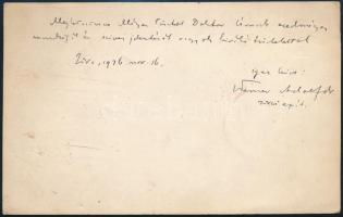 1926 Zirc, Werner Adolf (1867-1939) zirci apát kézzel írt levele dombornyomott kártyán dr. Völgyesi ...