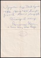 1955 Rózsahegyi Kálmán (1893-1961) színész autográf levele