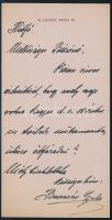 cca 1890 Benczúr Gyula (1844-1920) festőművész autográf levele ,,Méltóságos Bárónő" megszólítással, melyben érdeklődik, hogy a címzettnek mikor lenne megfelelő a műterem látogatás