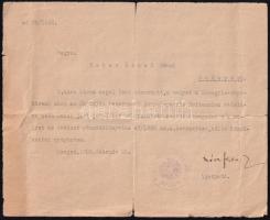 1926 Móra Ferenc (1879-1934) író autográf aláírása hivatalos levélen Bokor Dezsőnek