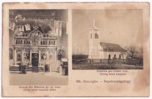 Sepsiszentgyörgy, Sfantu Gheorghe; Görögkeleti templom, belső, oltár. Elena Kupferstich kiadása. Vetési László fényképész felvétele / Biserica gr. orient. rom. / Orthodox church, interior with altar (Rb)