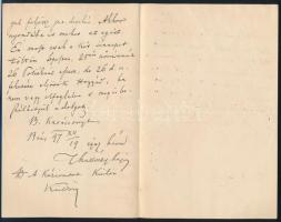 1897 Thallóczy Lajos (1856-1916) történész, a Magyar Történelmi Társulat elnöke autográf levele isme...