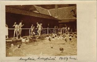 1908 Menyháza, Monyásza, Moneasa; Hidegfürdő, fürdőzők / spa, swimming pool, bathers. photo