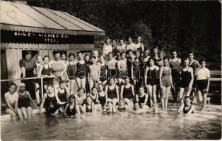 1938 Menyháza, Monyásza, Moneasa; fürdő, fürdőzők / spa, swimming pool, bathers. photo (lyukak / pinholes)