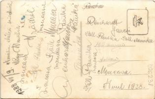 1938 Menyháza, Monyásza, Moneasa; fürdő, fürdőzők / spa, swimming pool, bathers. photo (lyukak / pin...