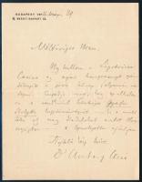 1914 Hubay, Jenő (1858-1937) zeneszerző autográf levele Rust József (1860-1935) kereskedő, a Lipótvárosi Casino elnökének, melyben figyelmébe ajánlja Gyárfás Ibolyka (1901-1986) hegedűművészt. Egy beírt oldal, borítékkal