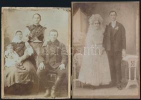 Cca. 1890-1900. 4 db keményhátú fotó, (népviselet, gordonkázó nő, iskolai, esküvői) max méret: 15x11 cm