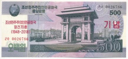 Észak-Korea 2018. 500W A Koreai Népi Demokratikus Köztársaság megalapításának 70. évfordulója emlék bankjegy T:UNC,AU  North Korea 2018. 500 Won The 70th anniversary of the founding of the Democratic Peoples Republic of Korea commemorative note C:UNC,AU