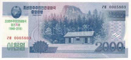 Észak-Korea 2018. 2000W A Koreai Népi Demokratikus Köztársaság megalapításának 70. évfordulója emlék bankjegy T:AU,XF North Korea 2018. 2000 Won The 70th anniversary of the founding of the Democratic Peoples Republic of Korea commemorative note C:AU,XF