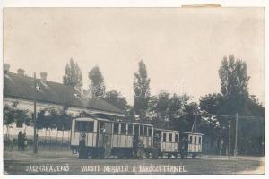 1928 Jászkarajenő, Rákóczi téri (később Templom tér) vasúti megálló a kisvasúttal, vasútállomás, vonat. photo (fl)