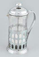 Fém teafőző, üvegbetéttel, kopásokkal, m: 25 cm